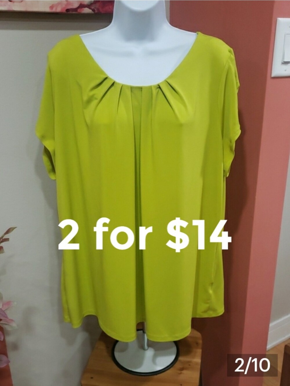 Worthington Woman Pleated Front Lime Green Blouse, 3X